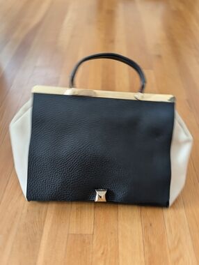 Furla Black and Cream Structured Frame-Top Shoulder Bag